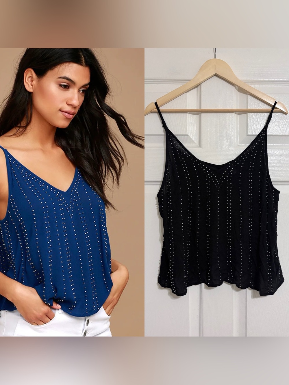 Free People Intimately BB Embellished Cami Tank Black Size Medium